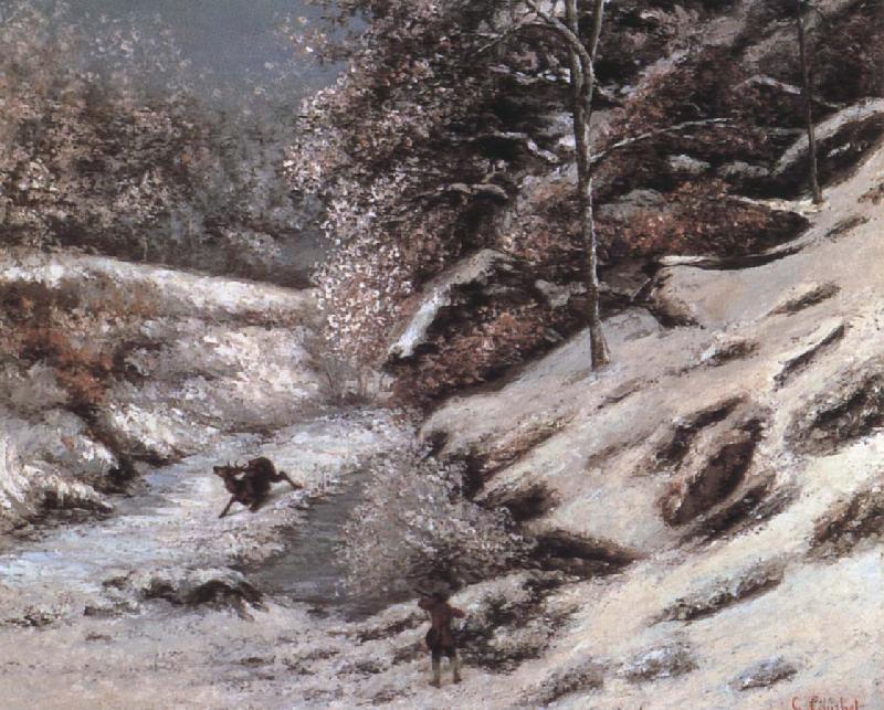 Gustave Courbet Injured deer in the snow Germany oil painting art